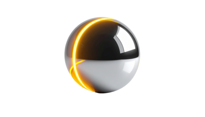 Glossy sphere split into black & white, lit by a neon yellow arc