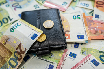 Euro wallet with banknotes concept of wealth and prosperity