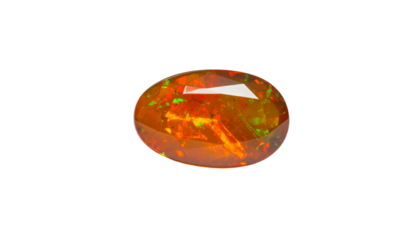 Oval, fiery gemstone with internal color play, black background