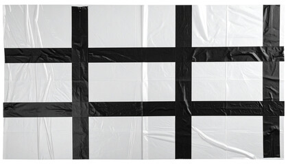 Nine white rectangles framed by black tape; textured and crumpled appearance