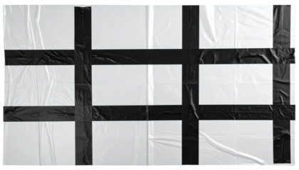 Nine white rectangles framed by black tape; textured and crumpled appearance