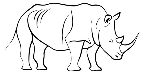 Fototapeta premium Line art illustration of a rhinoceros depicting it standing in profile for wildlife education