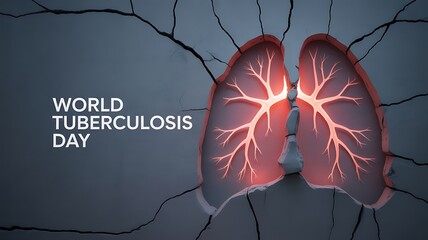 Cracked wall with glowing red lungs and Tuberculosis Day text