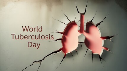 Red lungs breaking through cracked wall for Tuberculosis Day