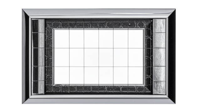 Rectangular ornate frame with grid overlay, white center, dark accents - Powered by Adobe