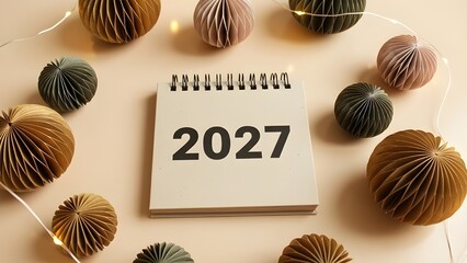 New year 2027 celebration with colorful honeycomb decorations