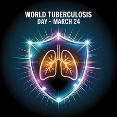 Shield with glowing lungs for Tuberculosis Day on March 24