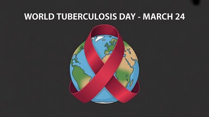 Red Ribbon Wrapped Around Earth Globe Tuberculosis Day March 24