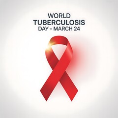 Red Ribbon on White Background for Tuberculosis Day March 24
