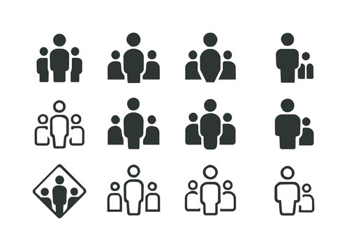 Stylized Icon Variations. Professional detachment. Icon set. Set Logo of Professional detachment: person standing apart from crowd. harmonious logo variations