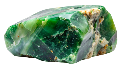 Vivid green gemstone with light inclusions, natural, organic, rugged