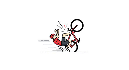 Cyclist falling off bicycle during a ride cartoon illustration.
