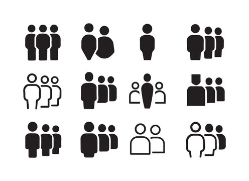 Stylized Icon Variations. Professional detachment. Icon set. Set Logo of Professional detachment: person standing apart from crowd. harmonious logo variations