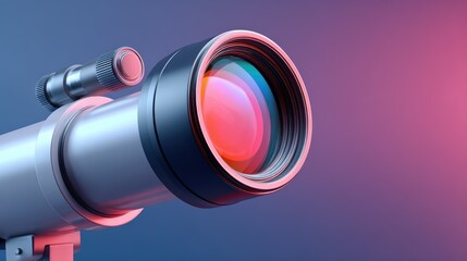 Close-up view of a modern telescope lens showcasing intricate details and vibrant colors, set against a soft gradient background, emphasizing precision and clarity in astronomical observation