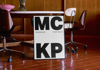 Mockup Of Customizable Poster With Black Frame By Table