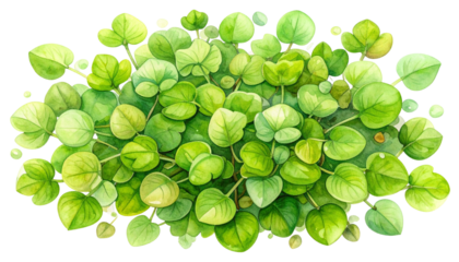 Watercolor rendering of a lush, round cluster of green, leafy plants