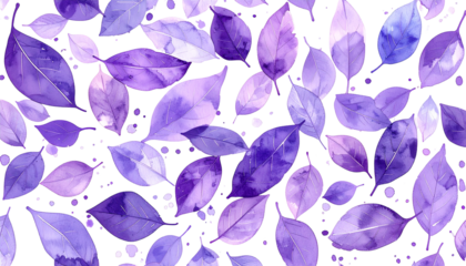 Watercolor leaves in shades of purple and violet on a black background