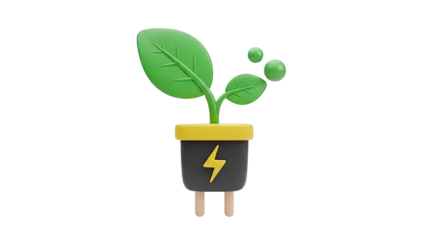 3D Green Energy Plug with Plant Icon