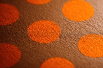 Close-up composition of bright orange circles against a textured brown backdrop