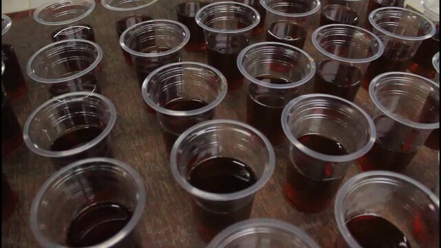 Large Selection of Fresh Tea in Plastic Cups for Event Catering