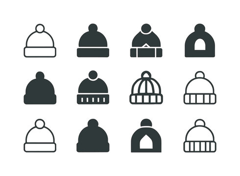 Beanie Logo Variations. beanies. Icon set. Set Logo of beanies: knitted cap. harmonious logo variations of the same emblematic concept, each with different