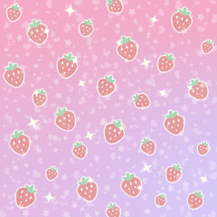 ゆめかわストロベリーのパステルグラデーション_デザインペーパー（ピンク）ー ピンク〜ラベンダーのグラデーションに、ハートと星がきらめくいちごモチーフ。デザインペーパー、シール帳の表紙、マスキングシールブックタイプ、フレークシール、ノートの表紙、ハンカチ、ミニタオルに最適。推し活グッズにも。