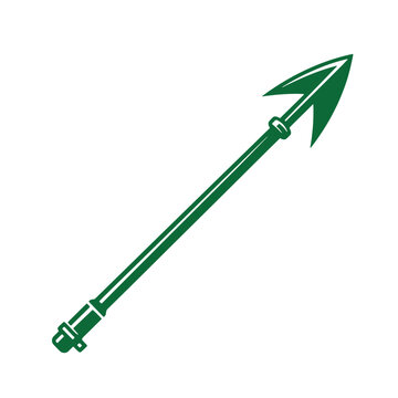 Green harpoon with a pointed tip and a long shaft  used for hunting and fishing