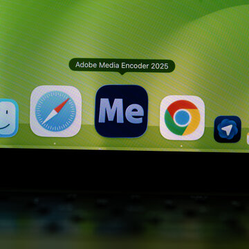 Adobe Media Encoder logo is displayed on the screen of a laptop, in Bangalore, India, on January 06, 2026