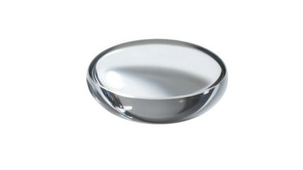 Elegant glass bowl with reflective surface and clean lines on transparent background