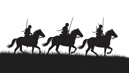 Horse Riders Silhouette Group in Motion
