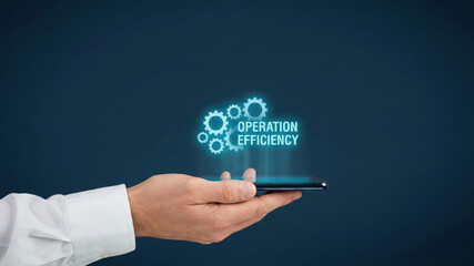 Business high level planning concept for operation efficiency icon on mobile device in hand