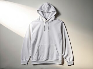 Trendy White Hoodie Mockup, Fashion Apparel, Studio Setting, Image Display, Modern Aesthetic