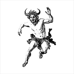 Vintage Horned Mythical Figure Illustration