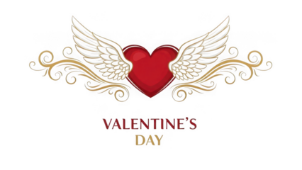 Heart with wings for valentine's day isolated on transparent background