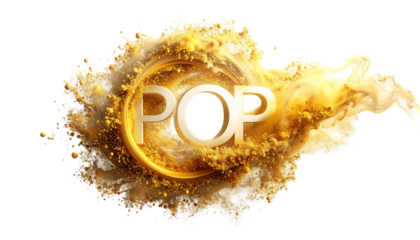 POP" text within a golden, swirling explosion against a black background