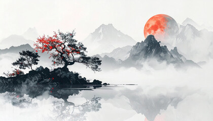 Enso-Inspired Zen Concept Art with Ink Wash and Minimal Space,AI generated