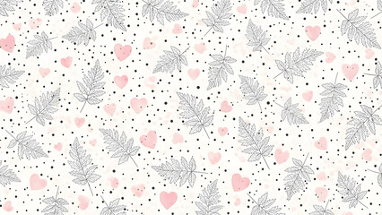 Delicate floral pattern with pink and black designs on white background