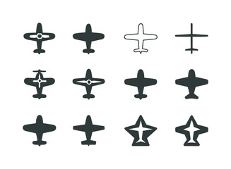 Fototapeta premium Airplane Logo Variations. Airplane. Icon set. Set Logo of airplane: propeller plane. harmonious logo variations of the same emblematic concept, each with