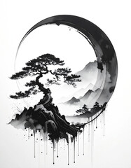 Enso-Inspired Zen Concept Art with Ink Wash and Minimal Space,AI generated