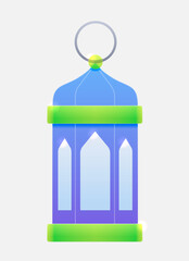 3D flat traditional Islamic lantern icon. Ramadan or Eid colorful lamp element