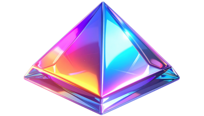 Holographic, multi-colored pyramid crystal, isolated on black