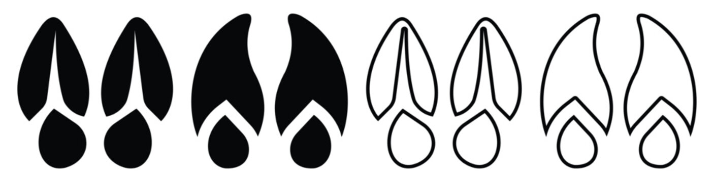 Equestrian Hoofprint Icons Collection, Deer, Rabbit, Cow, and Horse Tracks Vector illustration.