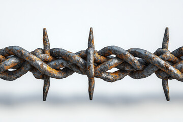 Close-Up of Twisted Barbed Wire Against Clean White Surface