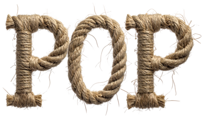 POP" spelled in thick, textured rope with frayed edges