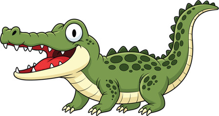 Obraz premium Cute cartoon crocodile smiling illustration, funny reptile character for kids, playful wildlife design, colorful children artwork, cheerful mascot