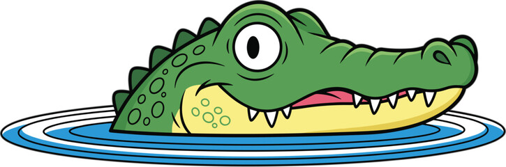 Cute cartoon crocodile swimming in water illustration, funny reptile character, wildlife animal design, kids friendly nature artwork © Hey World