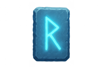 Raido rune glowing blue on stone