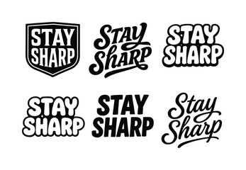 Obraz premium Diverse Lettering Grid. Stay sharp and strict. Set lettering. harmonious lettering variations of the same emblematic concept, each with different artistic