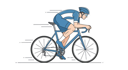 Obraz premium Dynamic Male Cyclist Riding a Racing Bicycle in a Blue Kit Illustration.