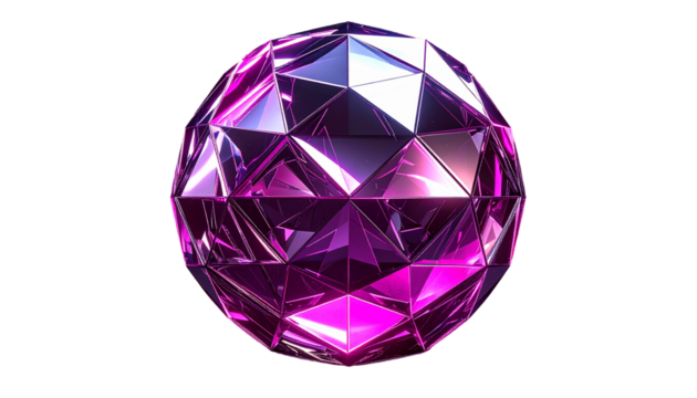 Geometric iridescent sphere with crystalline facets on a black background - Powered by Adobe